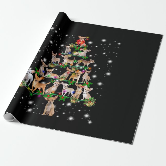 Chihuahua Christmas Tree Covered By Flashlight Wrapping Paper (Unrolled)
