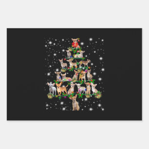 Chihuahua Christmas Tree Covered By Flashlight Wrapping Paper Sheets