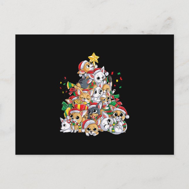 chihuahua christmas tree dog xmas gift santa boys announcement postcard (Front)