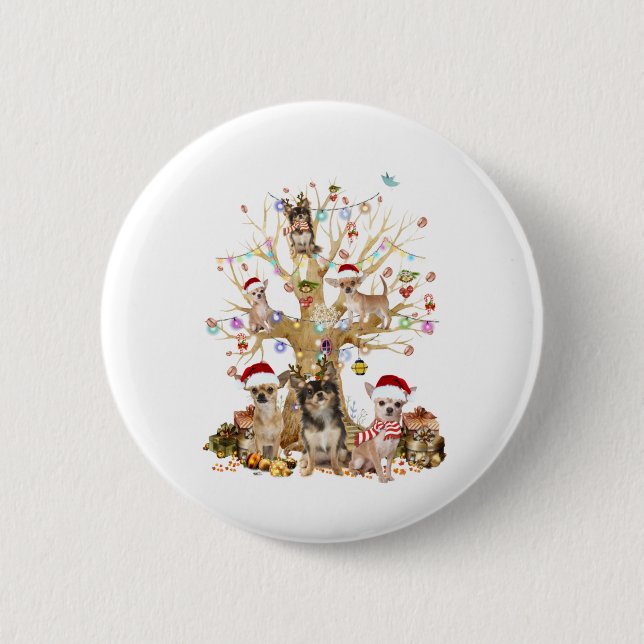 Chihuahua christmas tree ornament dog lover button (Front)