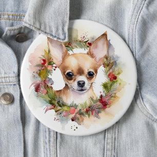 Chihuahua Christmas Wreath Festive Pup Button