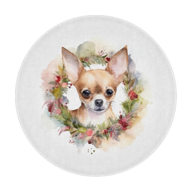 Chihuahua Christmas Wreath Festive Pup Cutting Board (Front)