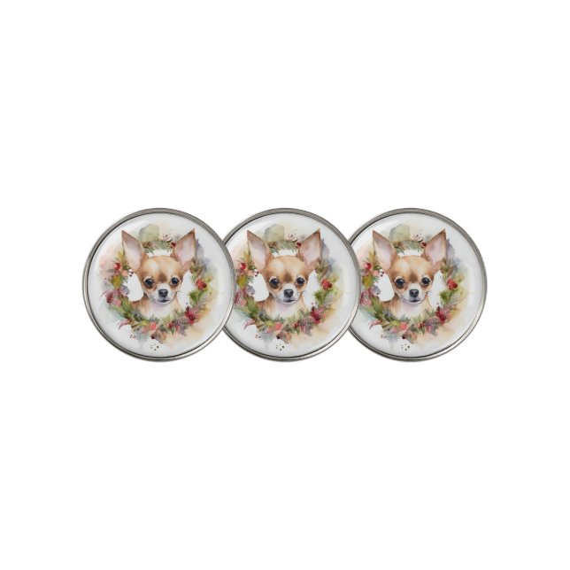 Chihuahua Christmas Wreath Festive Pup Golf Ball Marker (3 Up)