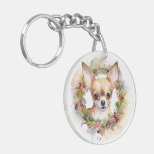 Chihuahua Christmas Wreath Festive Pup Keychain
