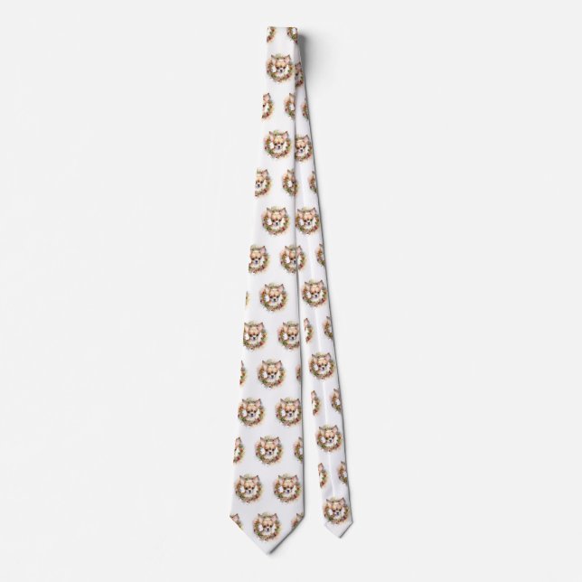 Chihuahua Christmas Wreath Festive Pup Neck Tie (Front)