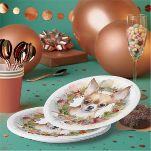 Chihuahua Christmas Wreath Festive Pup Paper Plates