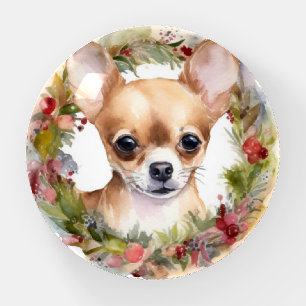 Chihuahua Christmas Wreath Festive Pup Paperweight