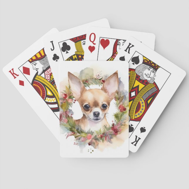 Chihuahua Christmas Wreath Festive Pup Poker Cards (Back)
