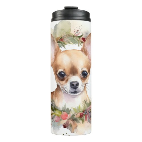 Chihuahua Christmas Wreath Festive Pup Thermal Tumbler