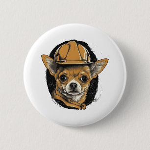 Chihuahua Construction Worker Construction Button
