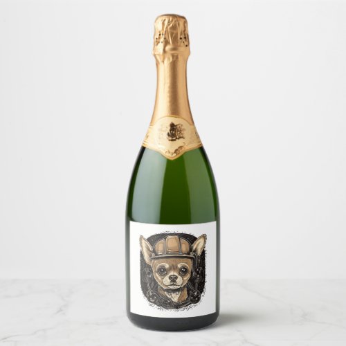Chihuahua Construction Worker Construction Sparkling Wine Label