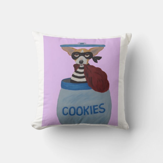 Chihuahua Cookie Thief Throw Pillow (Front)