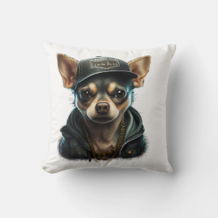 Chihuahua Cool Dog Rap Hip-Hop Gangster Throw Pillow