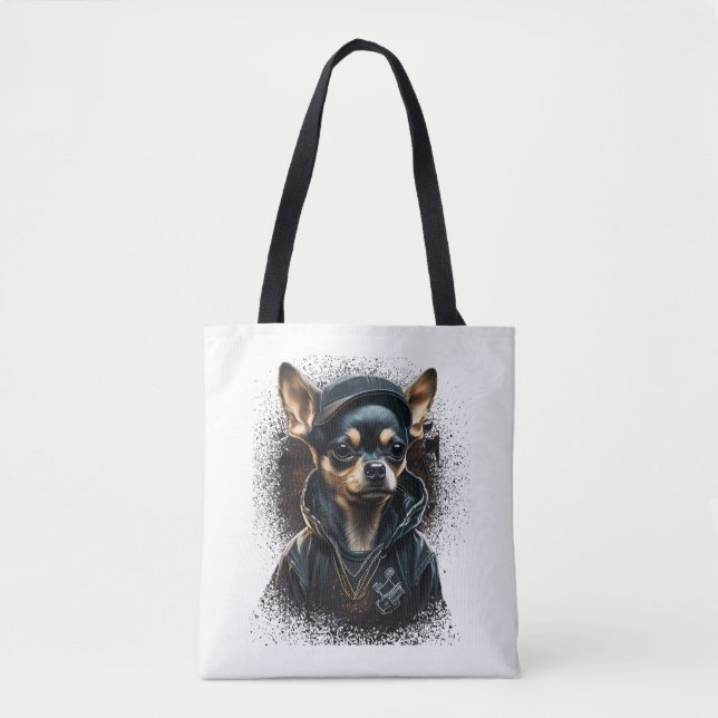Chihuahua Cool Dog Rap Hip-Hop Gangster Tote Bag (Front)
