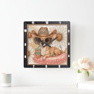 Chihuahua Cowboy Pool Party Square Wall Clock