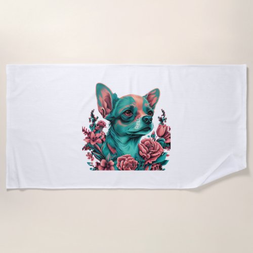 Chihuahua Cute Dog Beautiful Flowers Girl Beach Towel