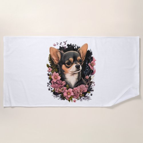 Chihuahua Cute Dog Beautiful Flowers Girl Beach Towel