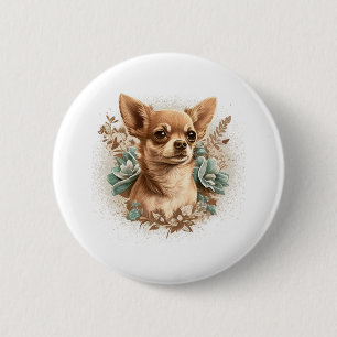 Chihuahua Cute Dog Beautiful Flowers Girl Button