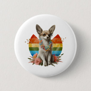 Chihuahua Cute Dog Beautiful Flowers Girl Button
