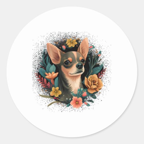 Chihuahua Cute Dog Beautiful Flowers Girl Classic Round Sticker