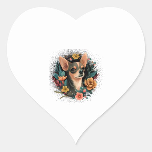 Chihuahua Cute Dog Beautiful Flowers Girl Heart Sticker