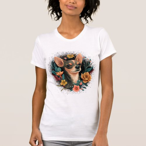 Chihuahua Cute Dog Beautiful Flowers Girl T_Shirt