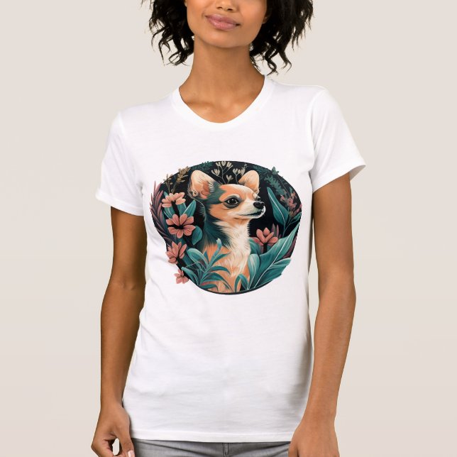 Chihuahua Cute Dog Beautiful Flowers Girl T-Shirt (Front)