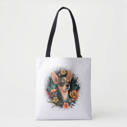 Chihuahua Cute Dog Beautiful Flowers Girl Tote Bag
