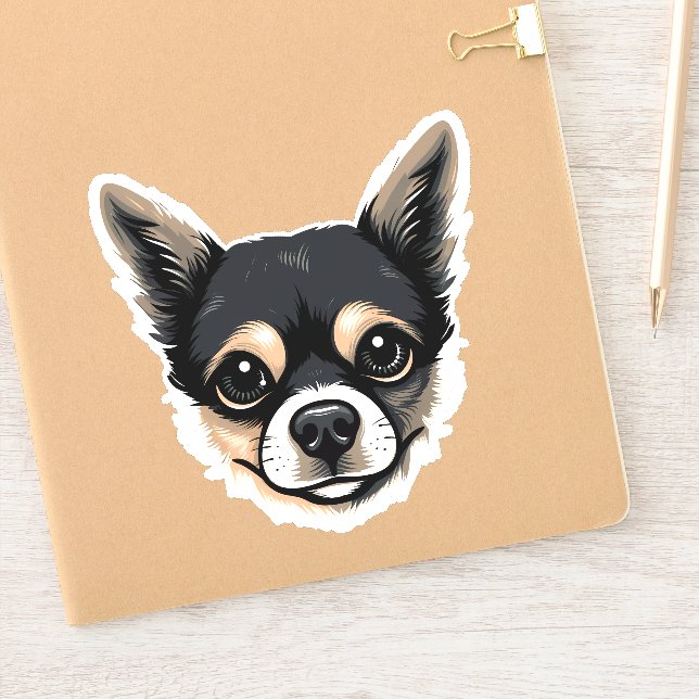 Chihuahua Cute Dog Face Puppy Cartoon Contour Sticker (Notebook)