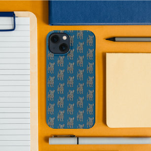 Chihuahua Cute Dog Silhouette Grid Blue iPhone 13 Case