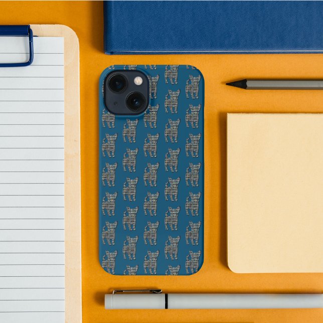 Chihuahua Cute Dog Silhouette Grid Blue iPhone Case (Creator Uploaded)