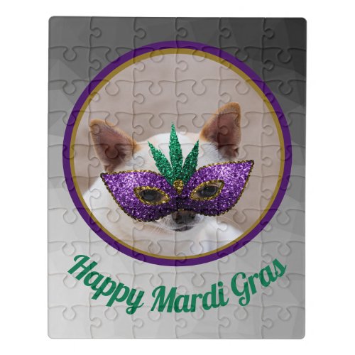 Chihuahua cute Happy Mardi Gras sparkly mask photo Jigsaw Puzzle