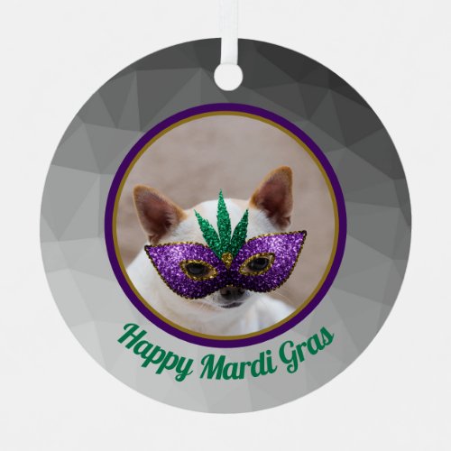 Chihuahua cute Happy Mardi Gras sparkly mask photo Metal Ornament