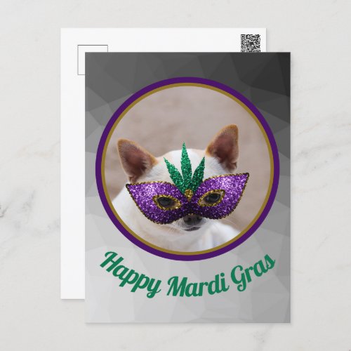 Chihuahua cute Happy Mardi Gras sparkly mask photo Postcard