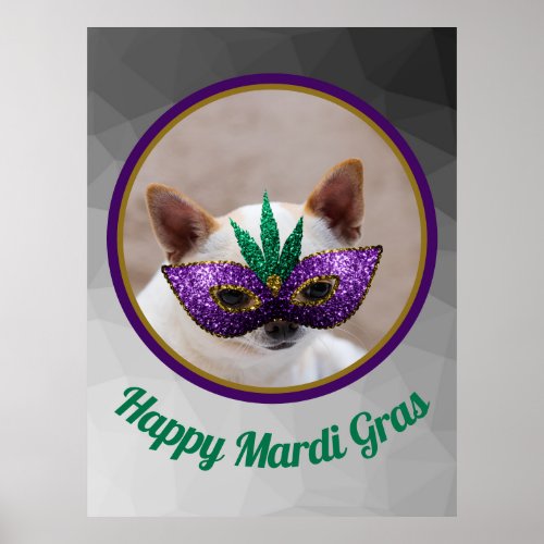 Chihuahua cute Happy Mardi Gras sparkly mask photo Poster