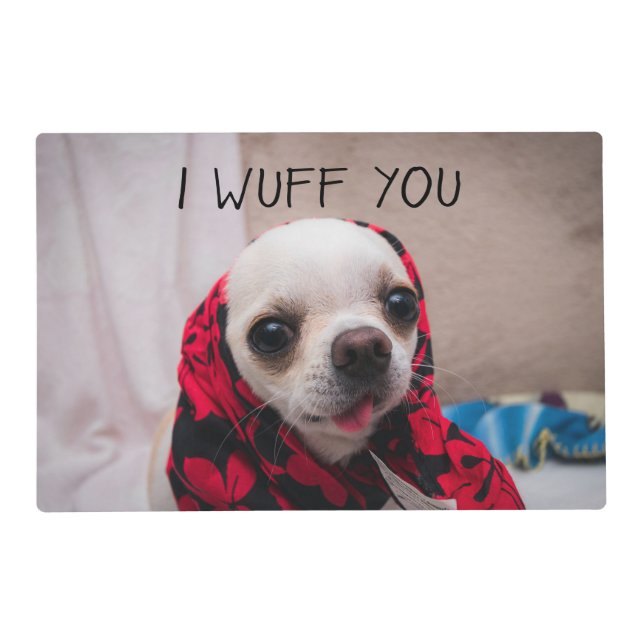 Chihuahua cute I wuff you love Valentines food mat (Front)