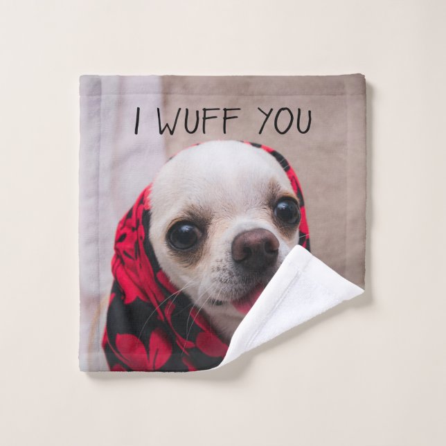 Chihuahua cute I wuff you love Valentines Wash Cloth (Wash Cloth)