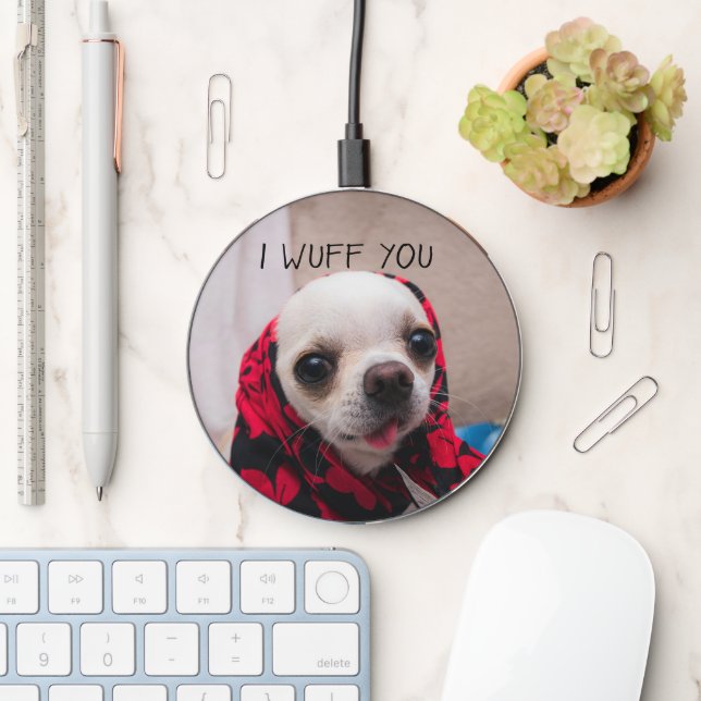 Chihuahua cute I wuff you love Valentines Wireless Charger (Desk)