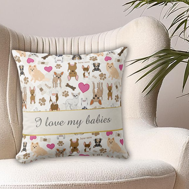 Chihuahua Cute Silly Dogs Paw Prints Bone Pattern  Throw Pillow (Chihuahua Cute Silly Dogs Paw Prints Bone Pattern Throw Pillow. Personalize with a name or slogan.)