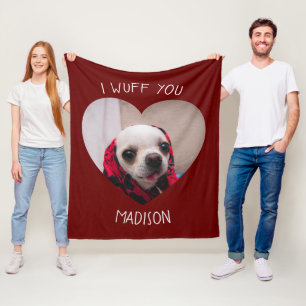 Chihuahua cute wuff you love Valentine heart photo Fleece Blanket