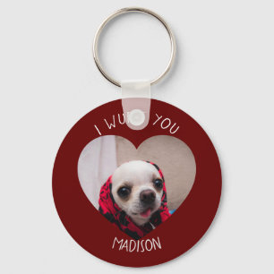 Chihuahua cute wuff you love Valentine heart photo Keychain