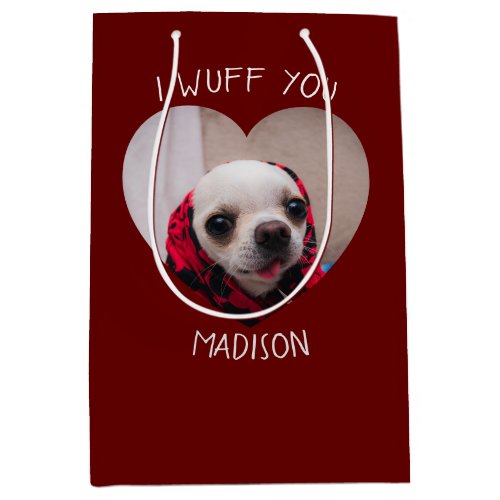 Chihuahua cute wuff you love Valentine heart photo Medium Gift Bag