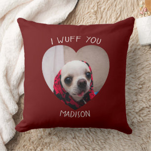 Chihuahua cute wuff you love Valentine heart photo Throw Pillow