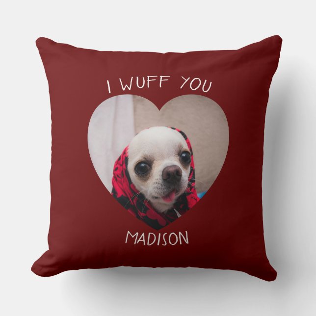 Chihuahua cute wuff you love Valentine heart photo Throw Pillow (Front)