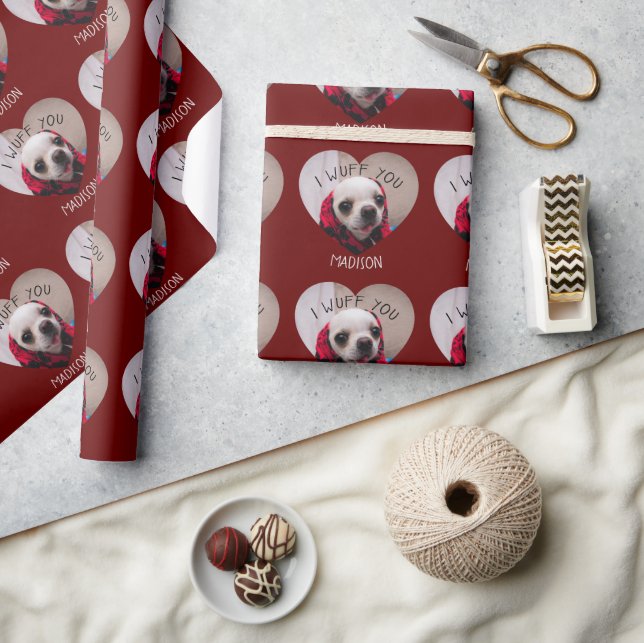 Chihuahua cute wuff you love Valentine heart photo Wrapping Paper (Crafts)