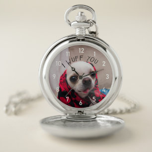 Chihuahua cute wuff you love Valentines w numbers Pocket Watch