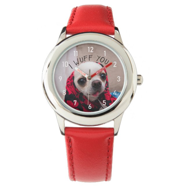 Chihuahua cute wuff you love Valentines w numbers Watch (Front)