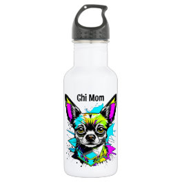 Chihuahua Cyberpunk style Art Chi Mom Stainless Steel Water Bottle