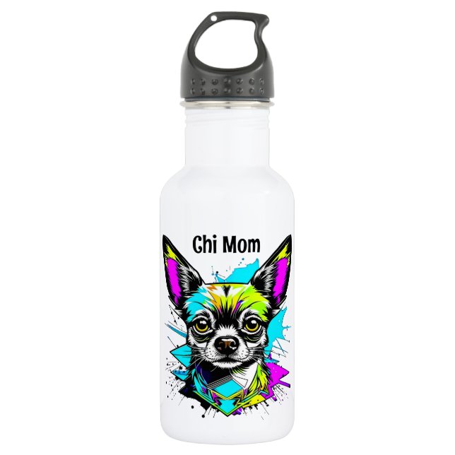 Chihuahua Cyberpunk style Art Chi Mom Stainless Steel Water Bottle (Front)