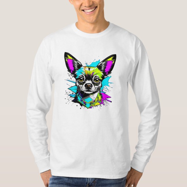 Chihuahua Cyberpunk style Art Dog Lover T-Shirt (Front)
